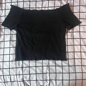 H&M womens black ruched off-shoulder top, size XL fits medium. Worn twice ever.